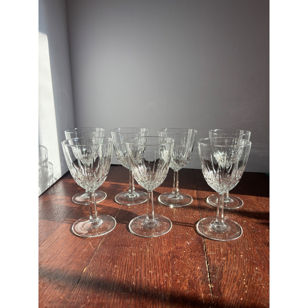 Set of 6 Vintage Cut Crystal Wine Glasses Stemmed Water Goblets 5.5 Inch Clear